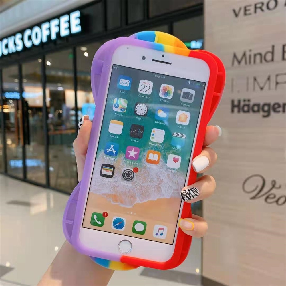 Pop It Sensory Fidget Toy for Anxiety and ADHD relief – Multi Color Butterfly Silicone Phone Case For iPhone - Image 2